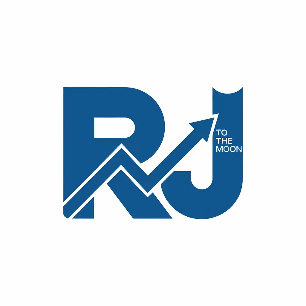 a vector logo design,with the text "RJ", main symbol:indicator,to the moon, trade, blue,Moderate,be used in Finance industry,clear background