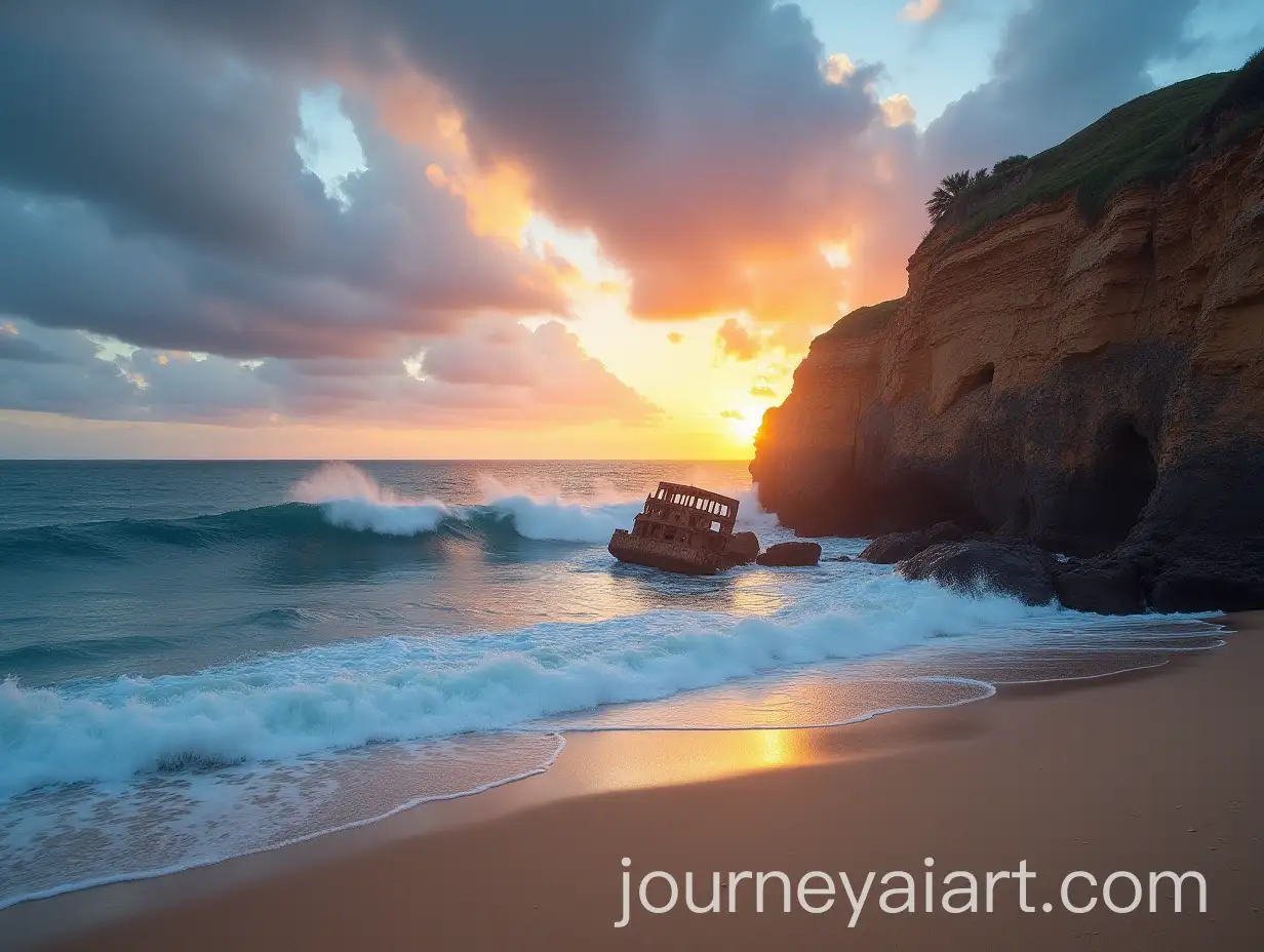 Dramatic-Seascape-with-Shipwreck-at-Sunset