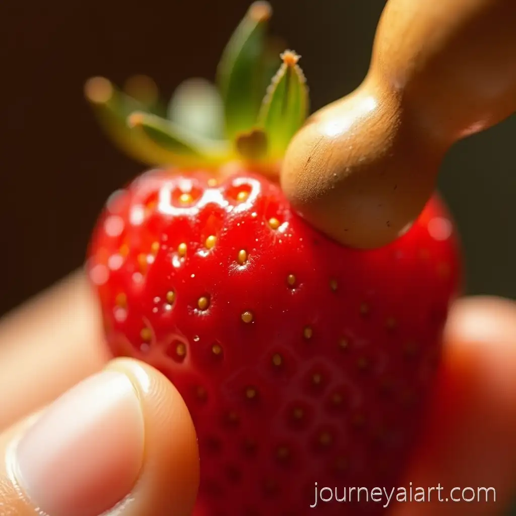 CloseUp-of-Ripe-Strawberry-TAI-Art-Prompt-Expansionapped-by-Wooden-Maraca-with-Sparkling-Sugar-Crystals