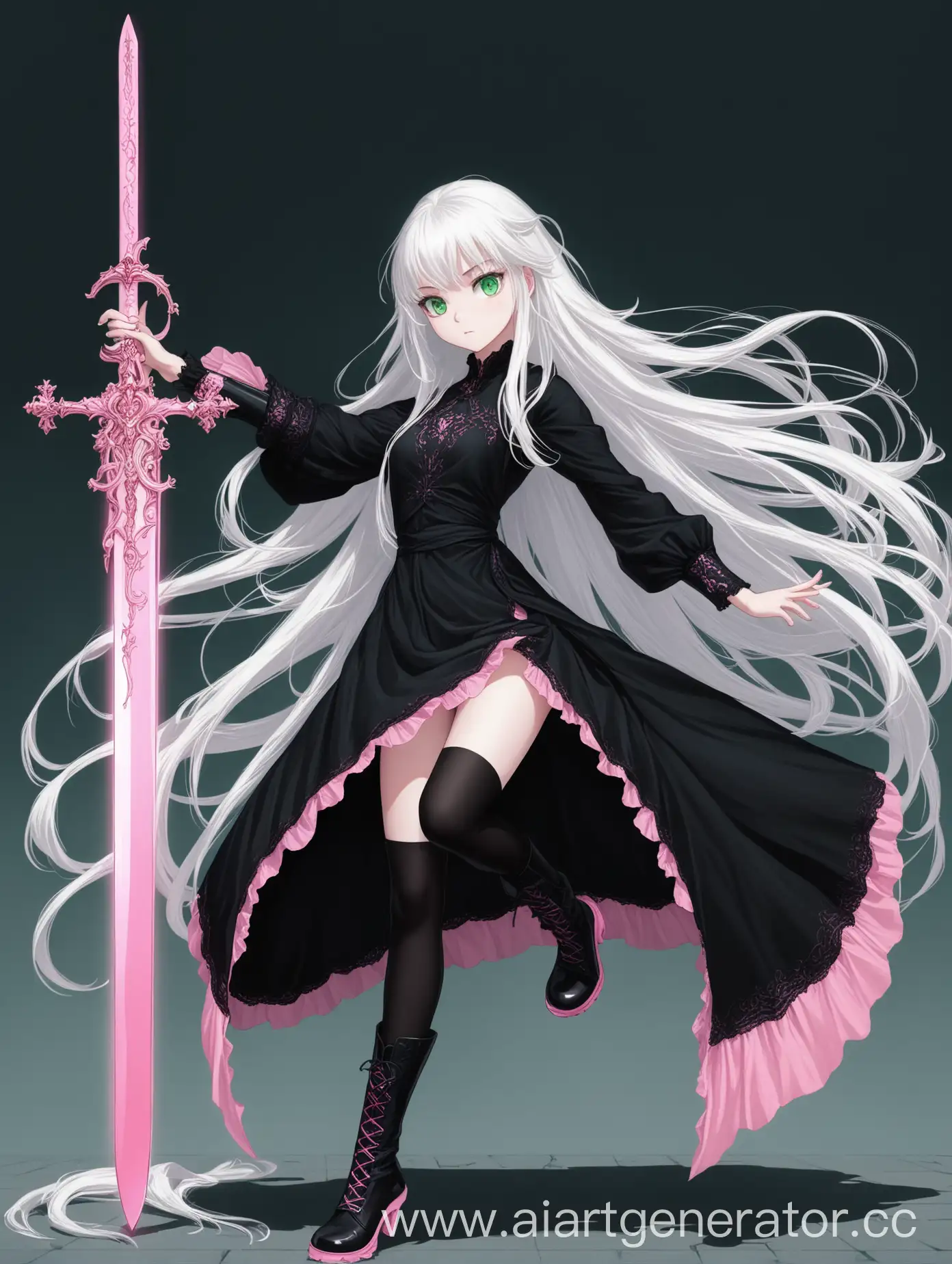 Warrior-Girl-with-Long-White-Hair-and-Big-Sword-in-Black-and-Pink-Outfit