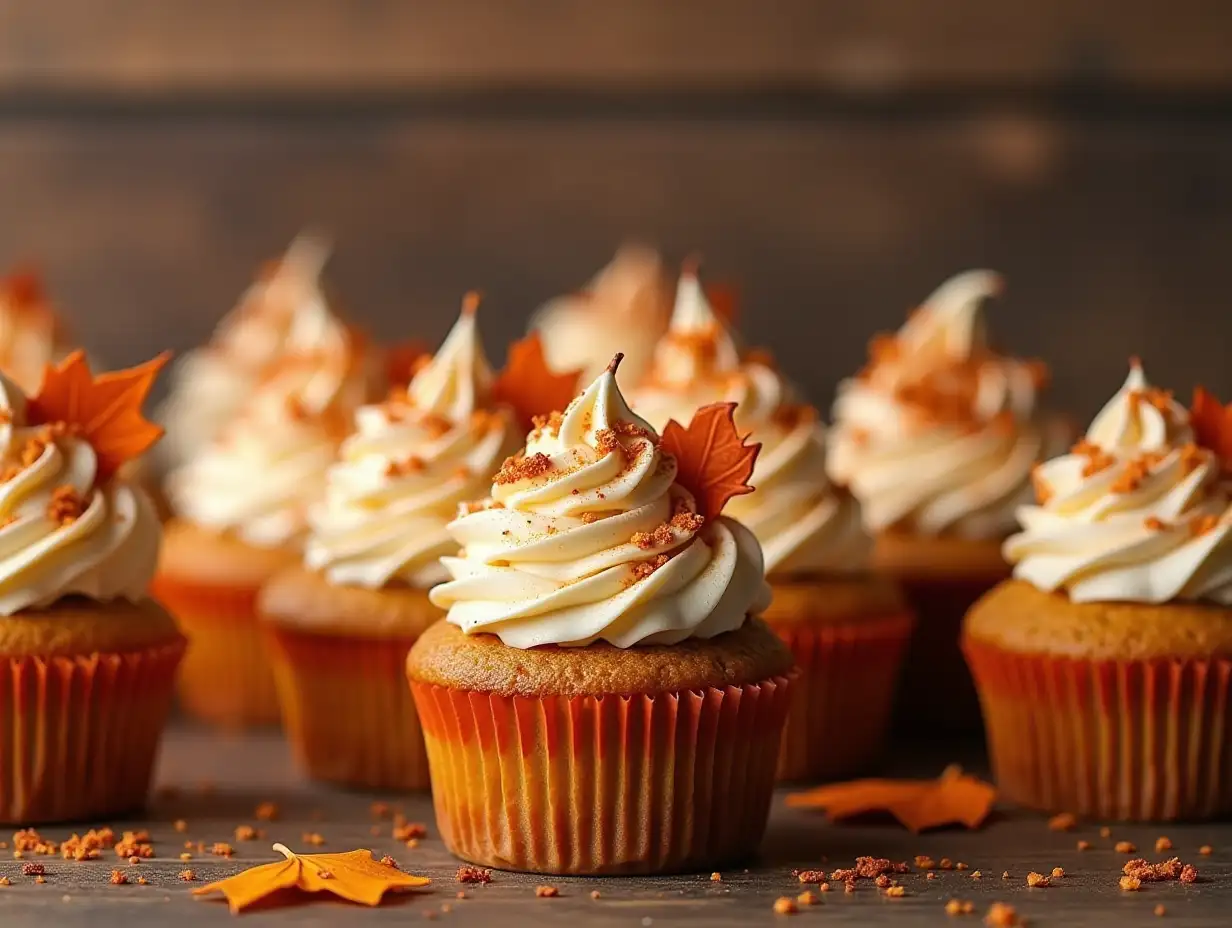 Delicious-Fall-Pumpkin-Spice-Cupcakes-with-Creamy-Frosting-and-Autumn-Toppings