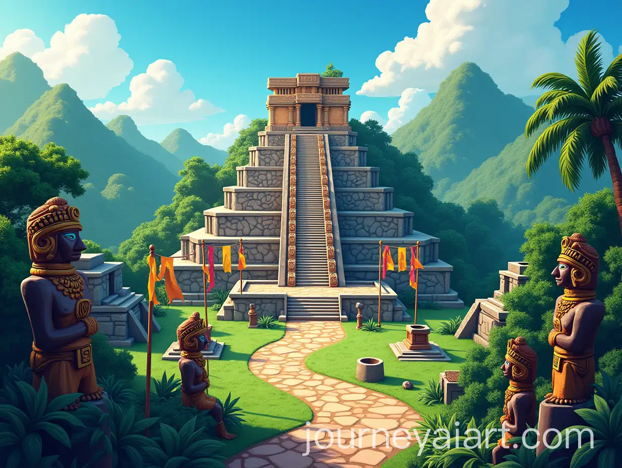 Aztec-Temple-Surrounded-by-Jungle-Foliage-and-Ancient-Artifacts