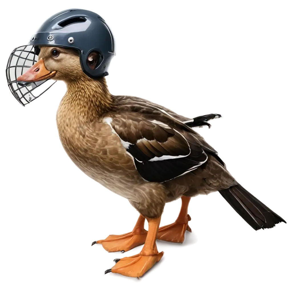 duck with a hockey helmet on