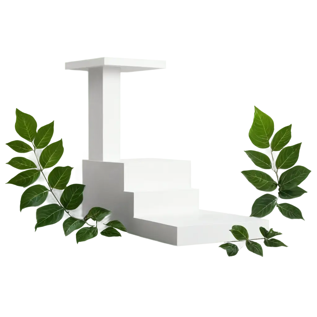 White-Podium-with-Leaves-PNG-Ideal-for-Transparent-Background-Designs-and-Visual-Enhancements