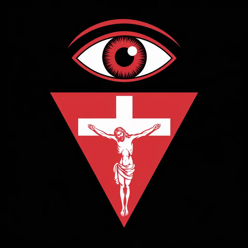 Mystical-Triangle-with-Red-Eye-and-Jesus-Christ-Cross-on-Black-Background