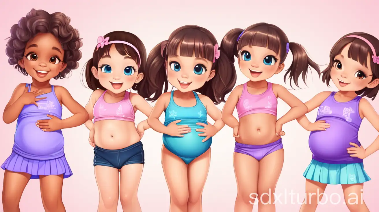 Group-of-Little-Girls-Playfully-Showing-Off-Their-Bellies