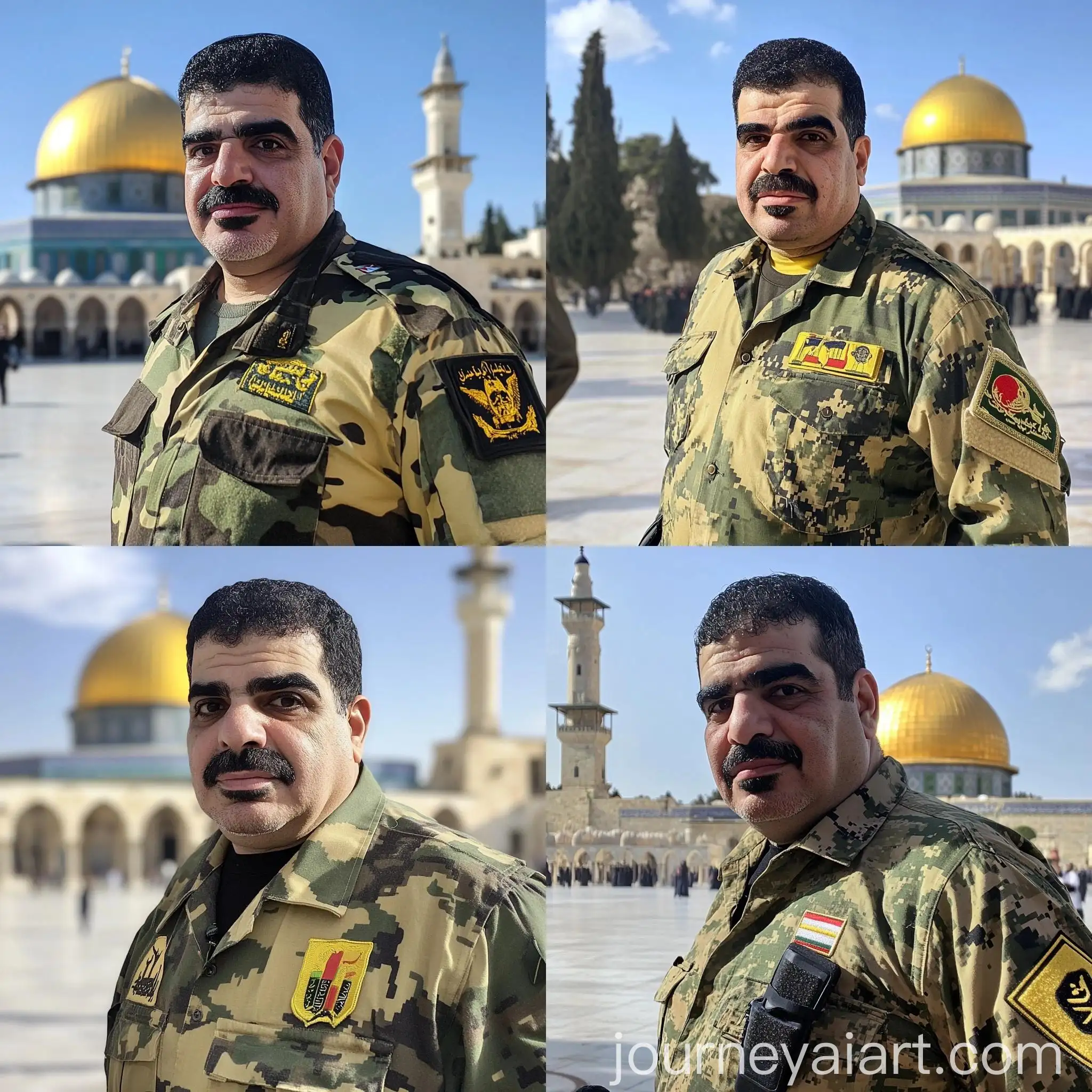 Samir-AlKuntar-in-Military-Camouflage-with-Dome-of-the-Rock-Mosque