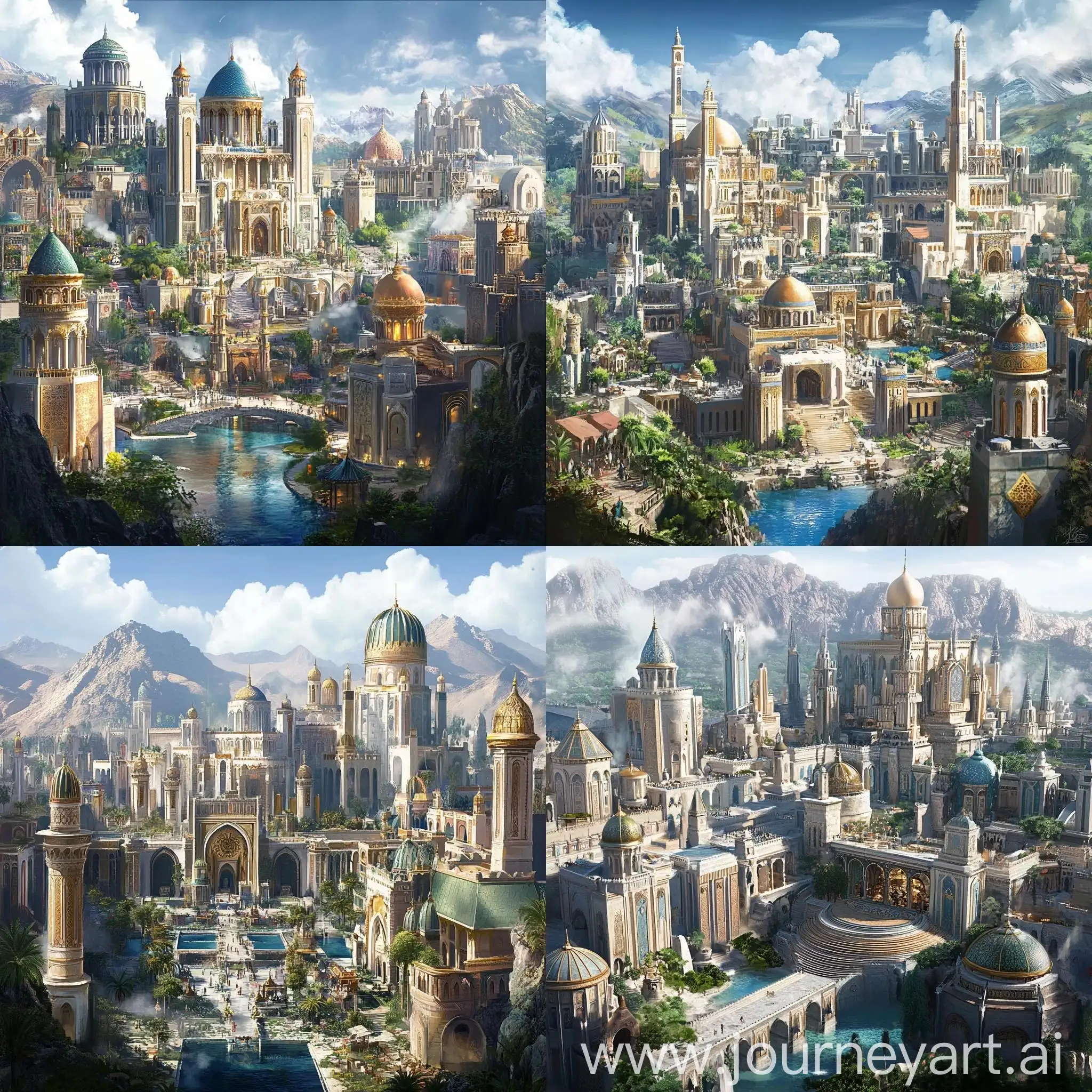 Fantasy-Cityscape-of-Serenaria-Blending-Chinese-Moroccan-and-Mali-Empire-Architecture