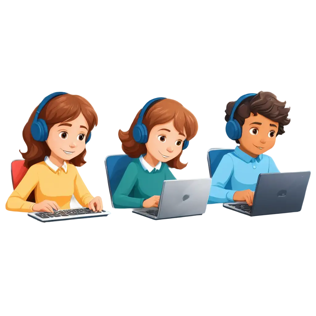 Cartoon-of-Elementary-School-Boys-and-Girls-Taking-a-Computer-Test-PNG-Image-for-Educational-Illustrations