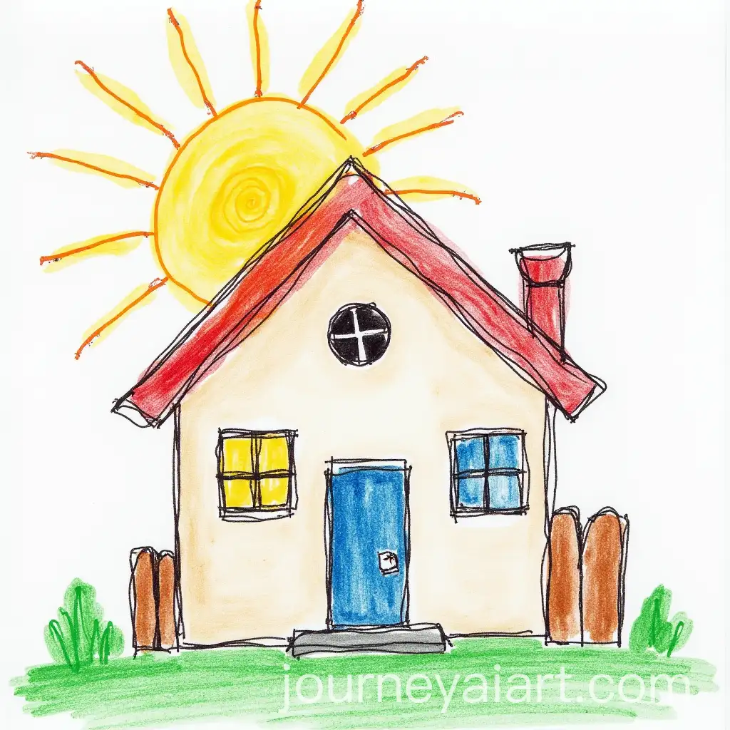 Childs-Crayon-Drawing-of-House-with-Sun