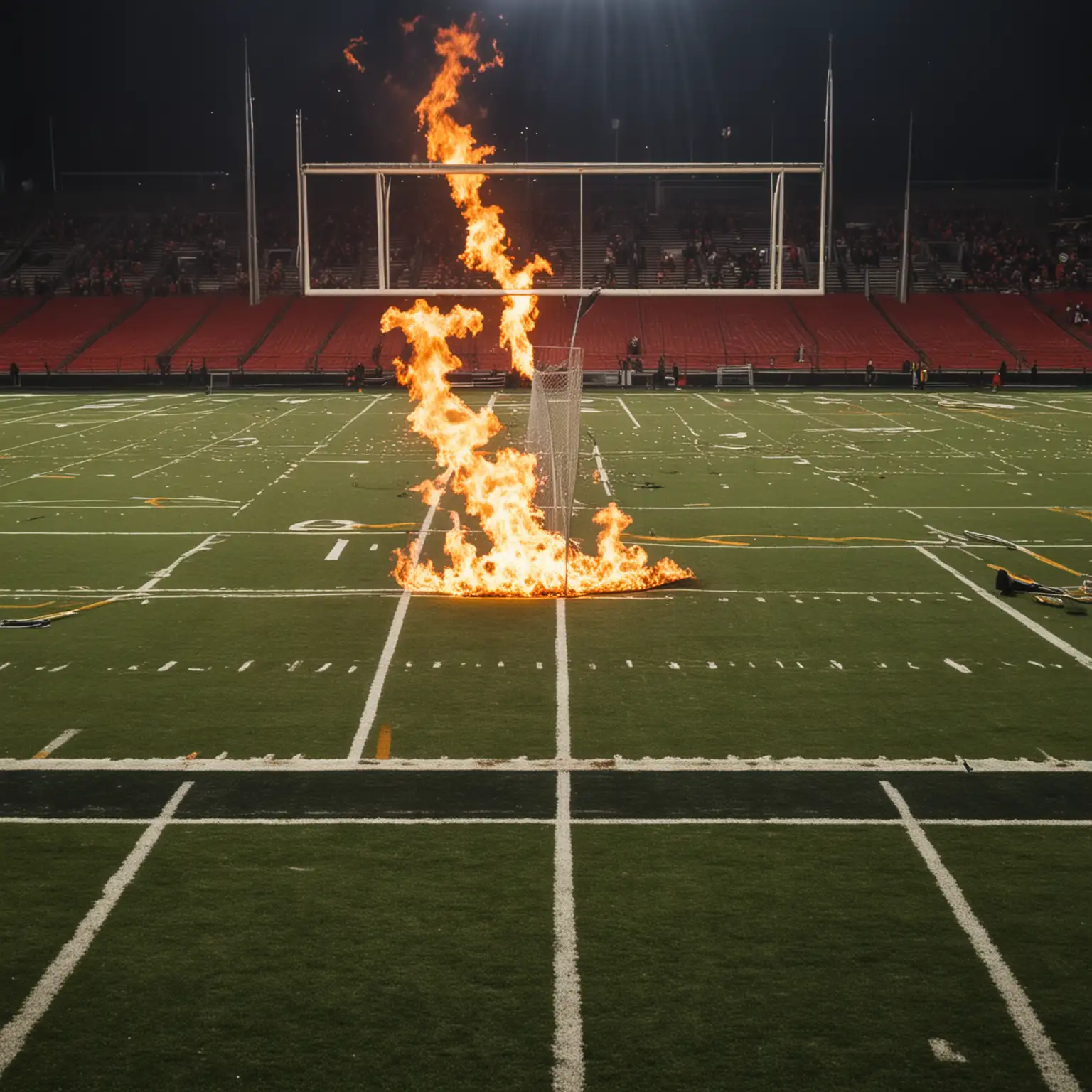 Football Field with Flames around Field Goal