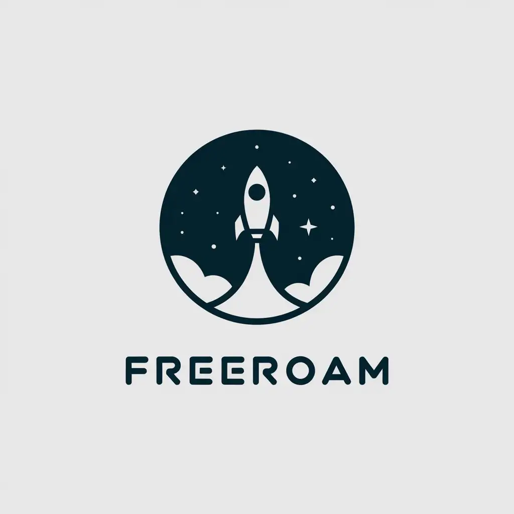 LOGO Design for FreeRoam Minimalistic Greyscale Rocketship Going to Space Theme