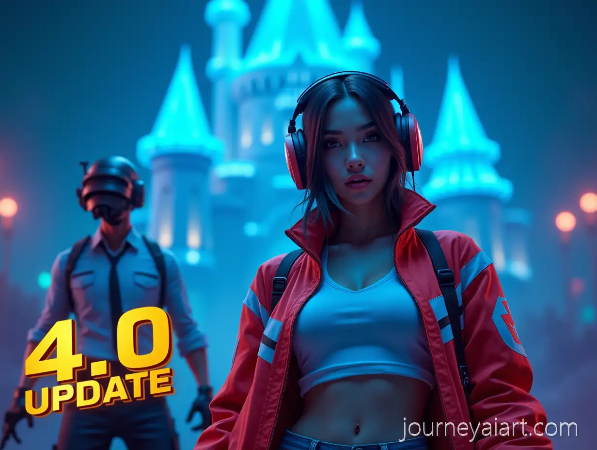 Female-Gamer-withYouTube-gaming-thumbnail-Fantasy-Castle-and-PUBG-Character-in-Cinematic-Style-Thumbnail