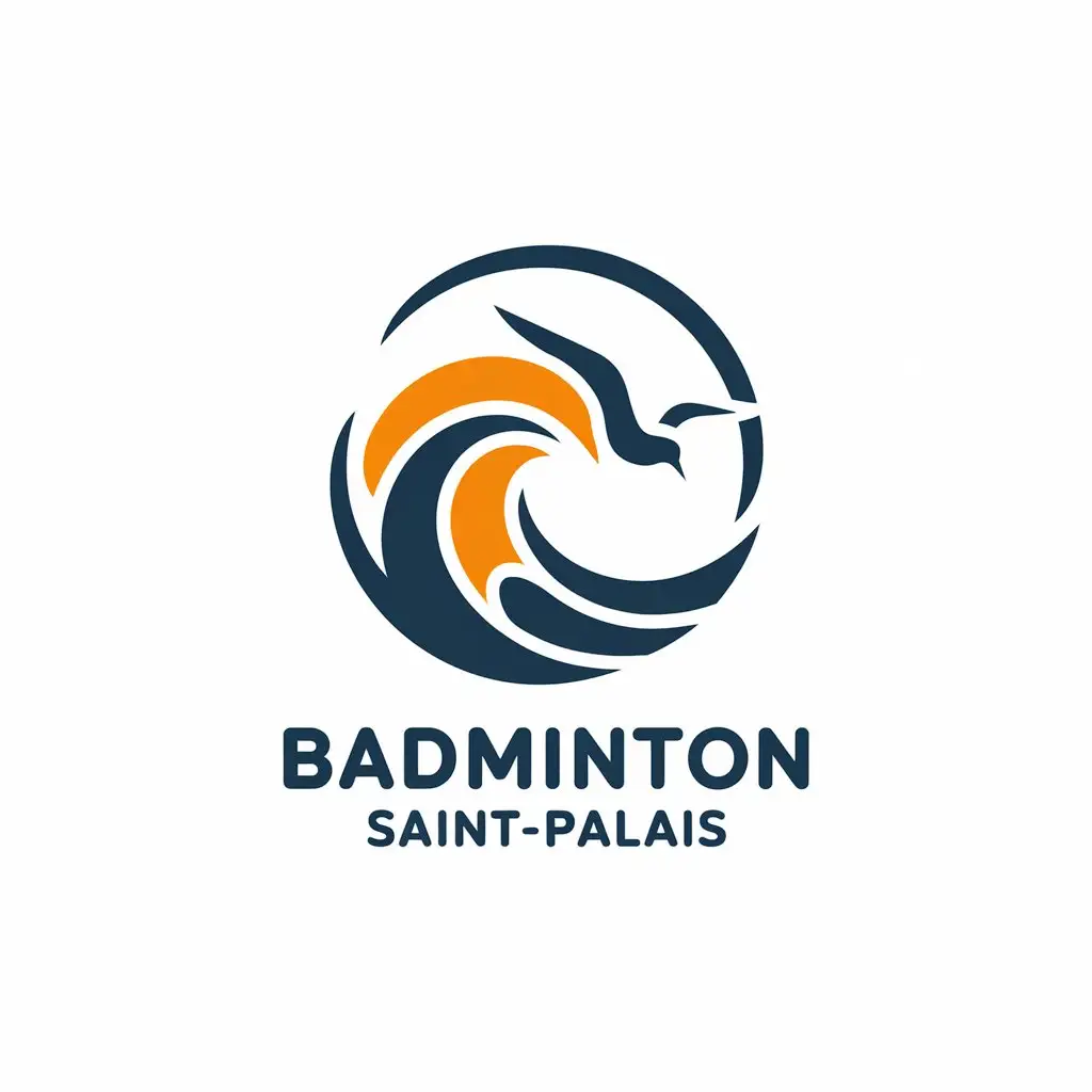 LOGO Design for Badminton SaintPalais Navy Blue Orange Wave and Seagull Theme