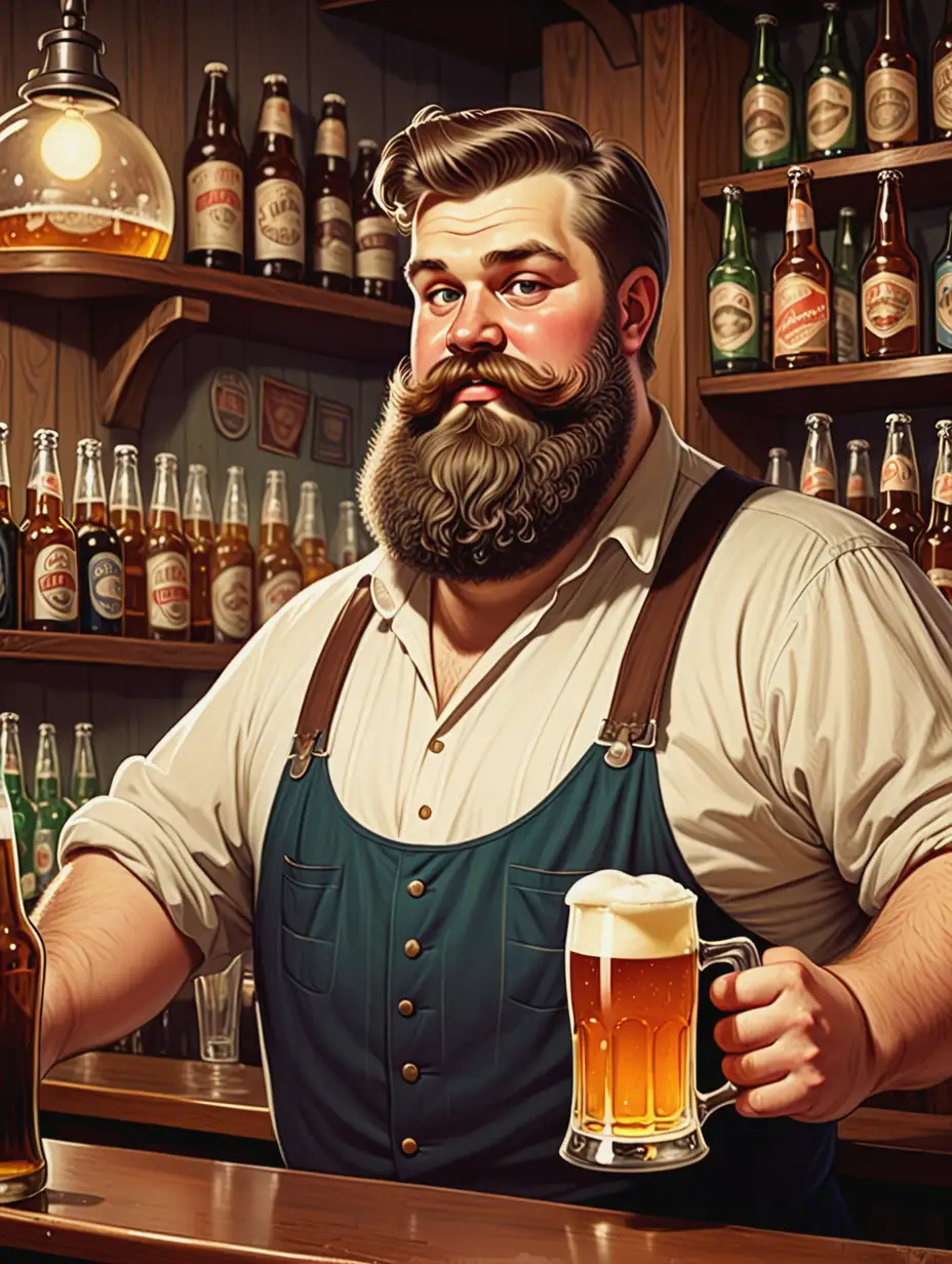 Vintage-Style-Illustration-of-Czech-Bartender-with-Beer-Jug