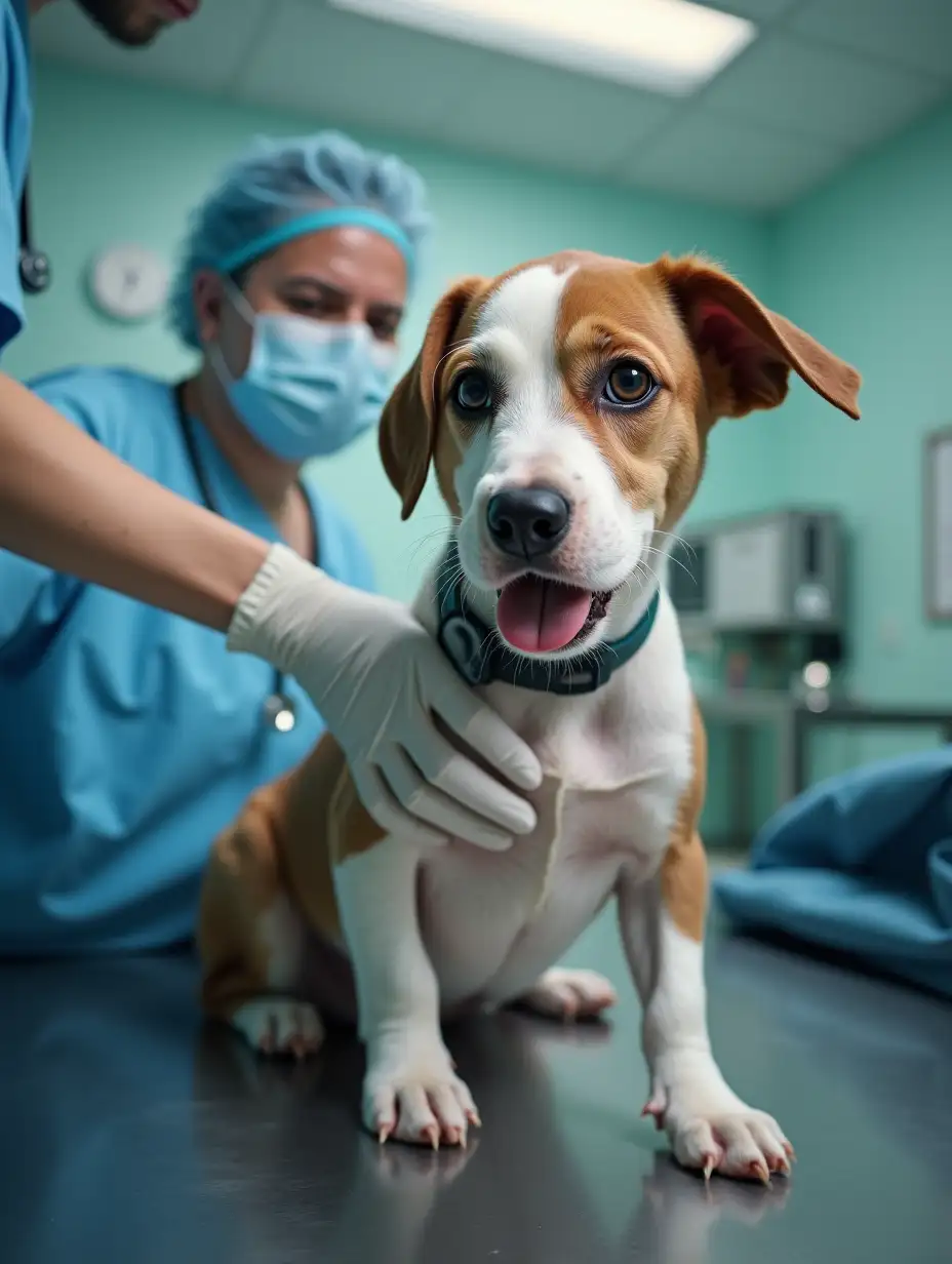 doctor treating dog in animal hospital in highly detailed and accurate