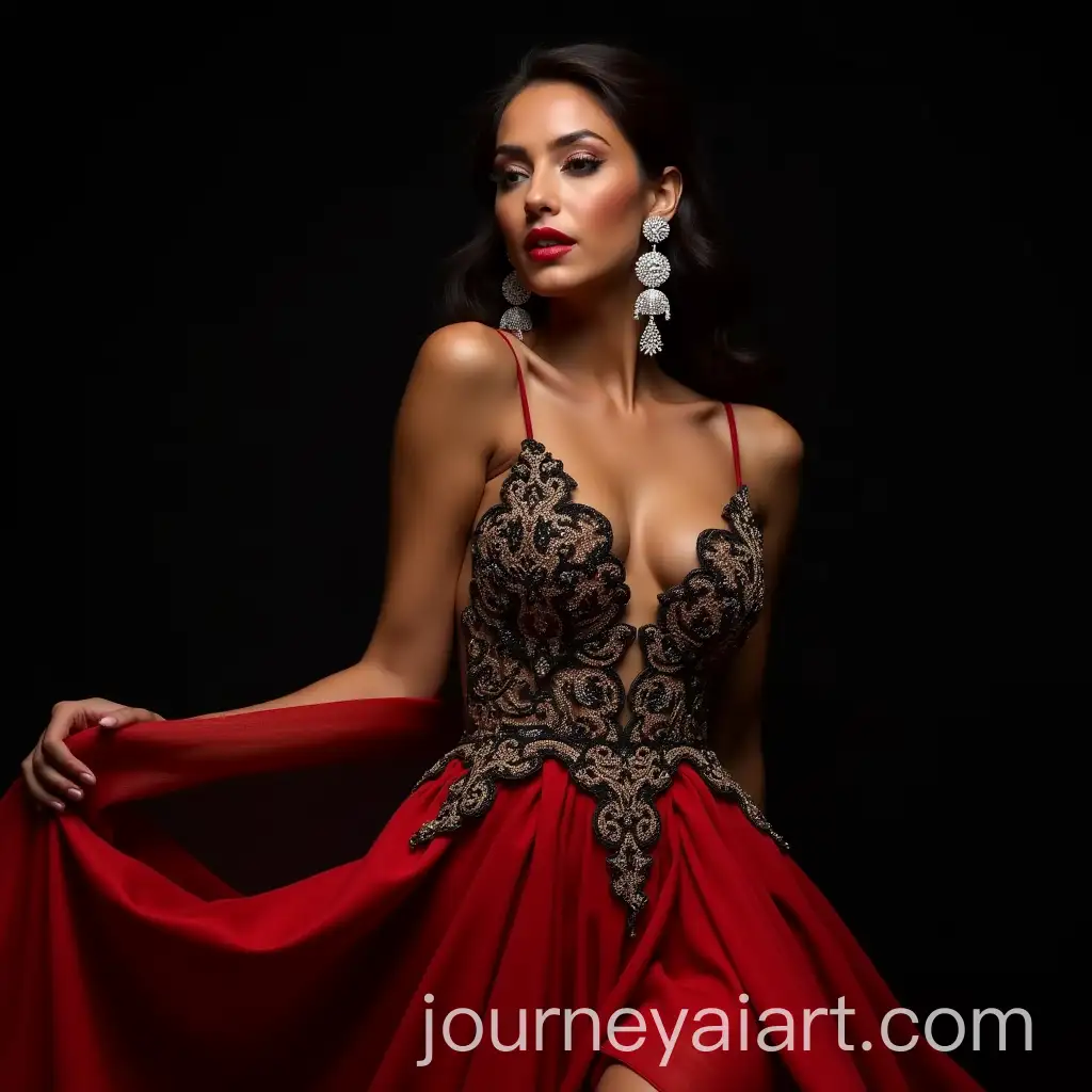 Glamorous-Fashion-Portrait-of-a-Woman-in-Red-Gown-with-Diamond-Earrings