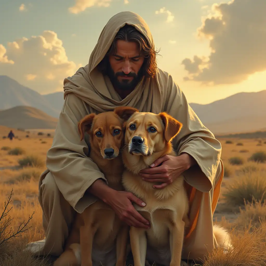 Jesus-Hugging-Stray-Dogs-in-a-Compassionate-Moment