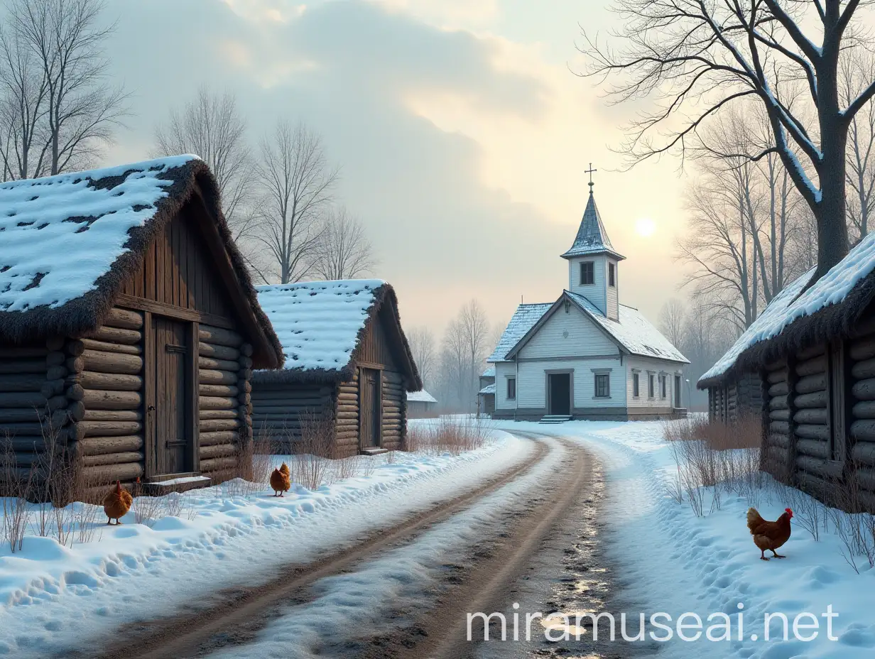 Late 18th Century Russian Village in Winter