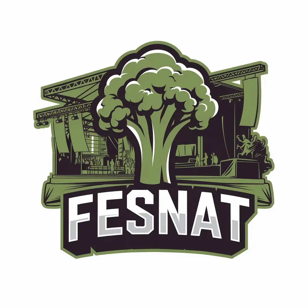 a vector logo design,with the text "FESNAT", main symbol:brokoli and festival background,complex,be used in Events industry,clear background