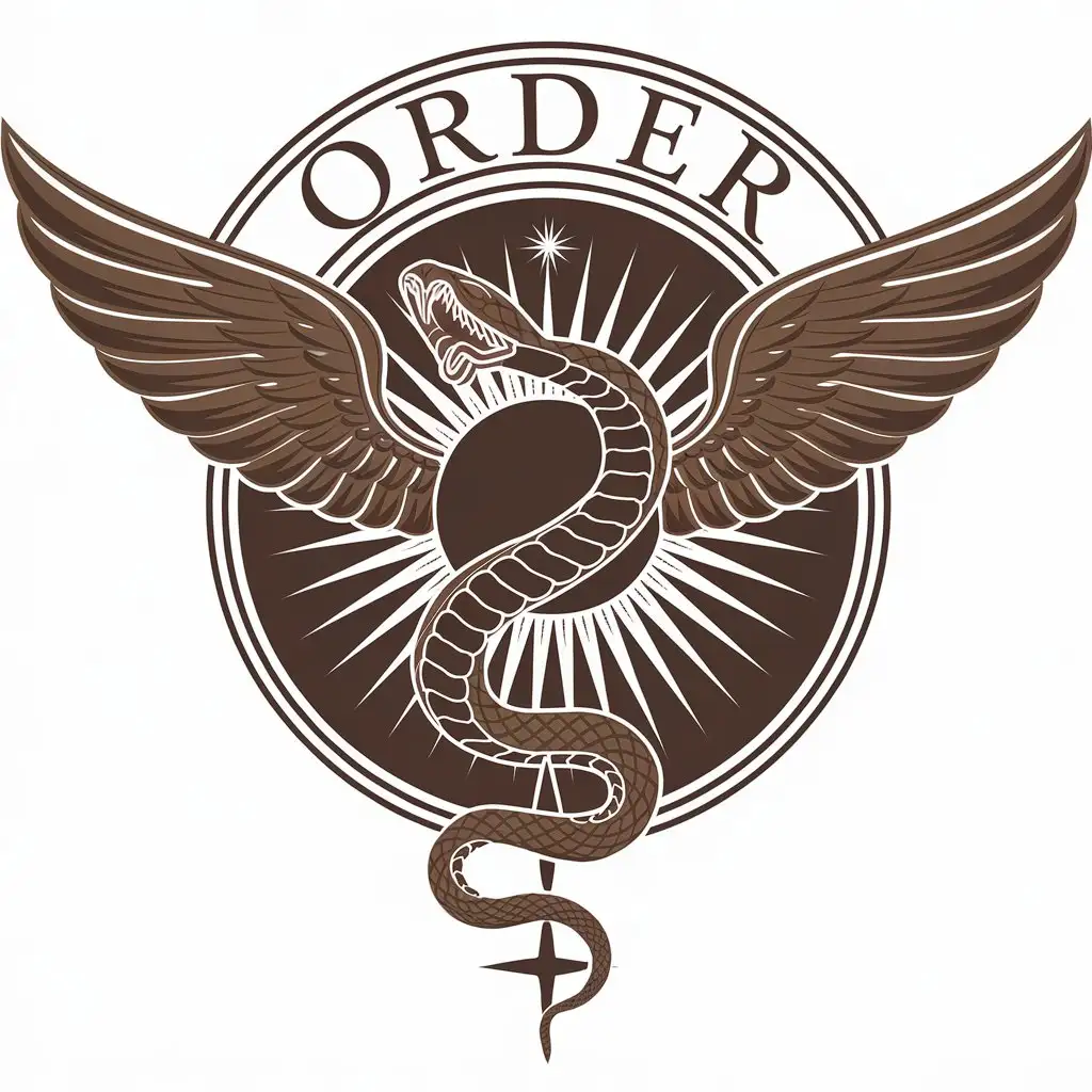 LOGO Design for Divine Order Serpent with Wings and Sunburst in a Clear Background