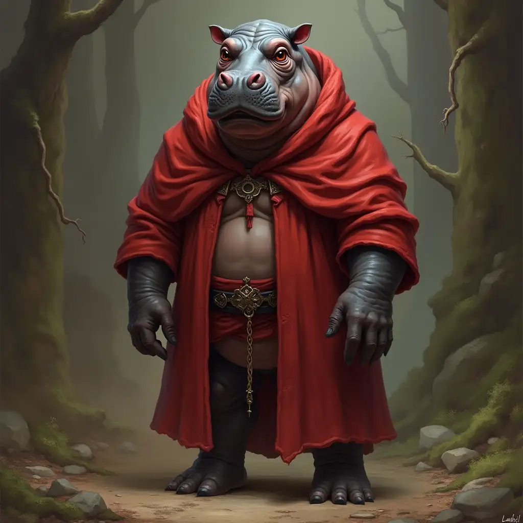 Hippopotamus Occultist Inquisitor in Red Robe Stands Full Height