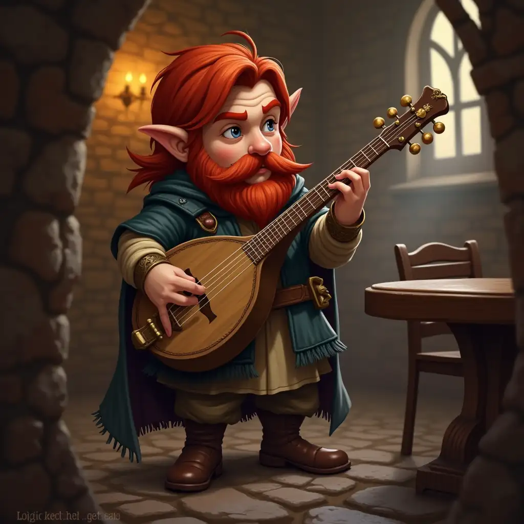 Adventurer-Bard-Gnome-Playing-Lute-in-Empty-Tavern