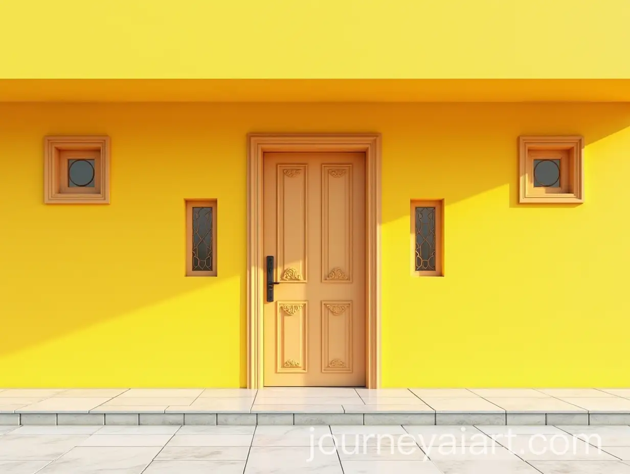 Elegant-Canary-Yellow-House-with-Symmetrical-Windows-and-Decorative-Door