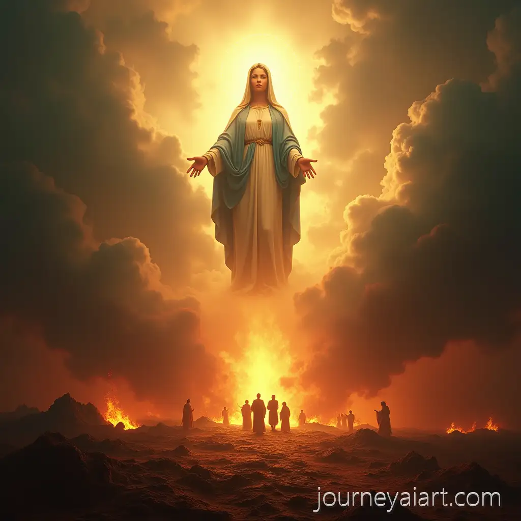 Cinematic-Virgin-Mary-Over-Apocalyptic-Earth-with-Praying-People-in-Divine-Light