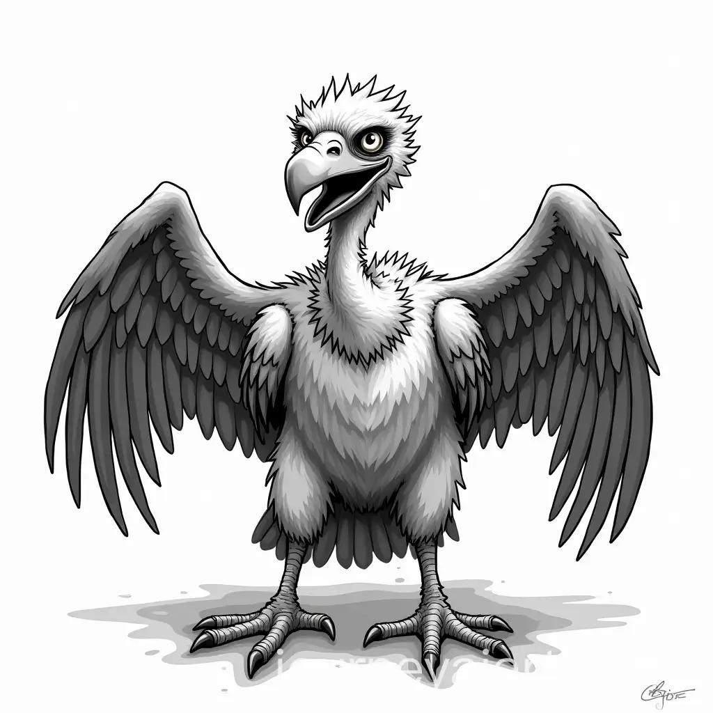Vulture-with-Outstretched-Wings-in-Black-and-White-Vector-Art