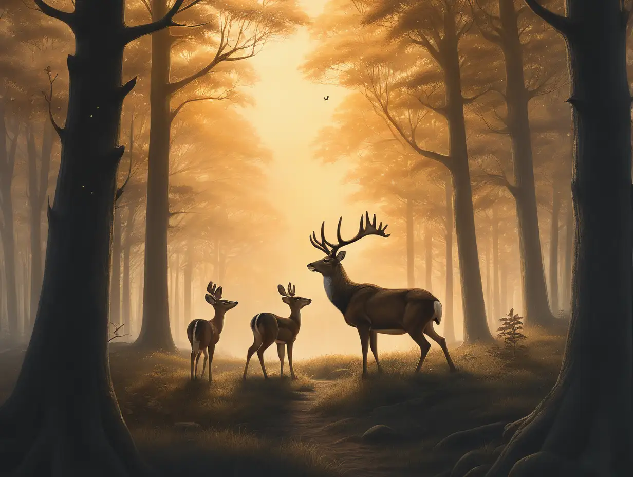 Man-and-Deer-at-Dusk-in-the-Forest-Edge