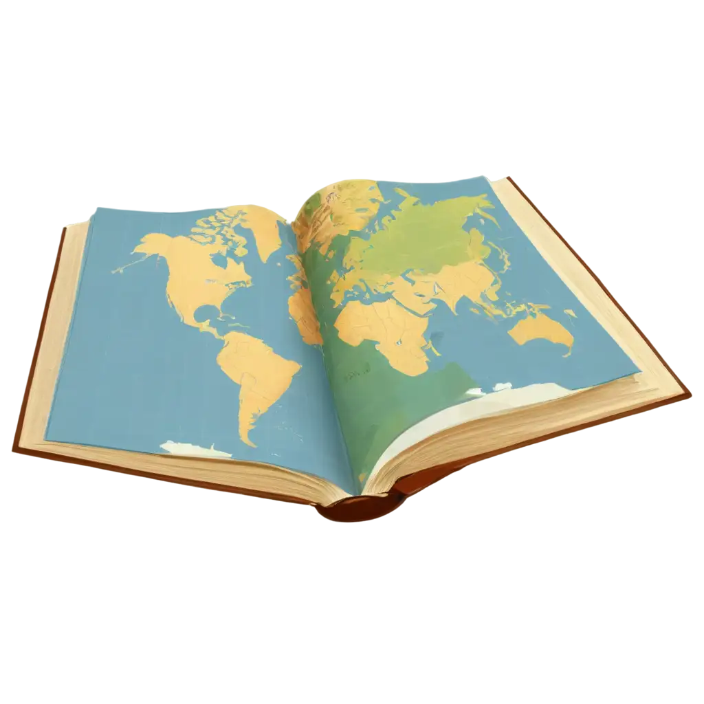 HighQuality-PNG-Image-of-an-Open-Geographical-Book-Showcasing-a-World-Map