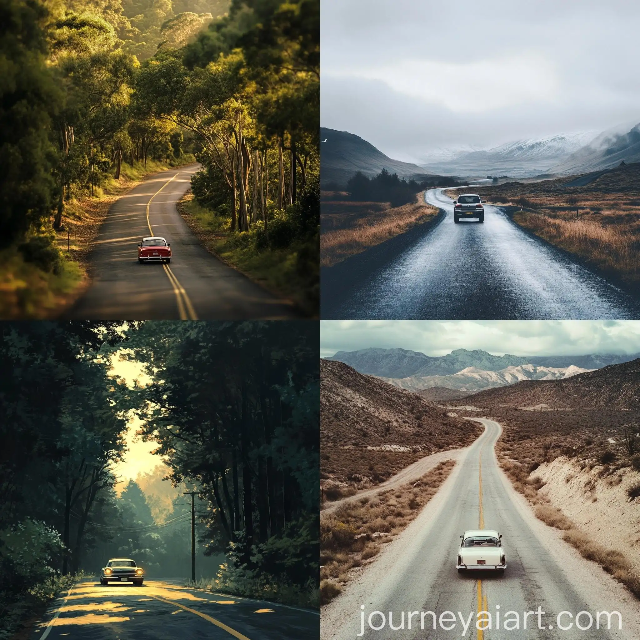 Car-Driving-on-Desert-Road-at-Sunset