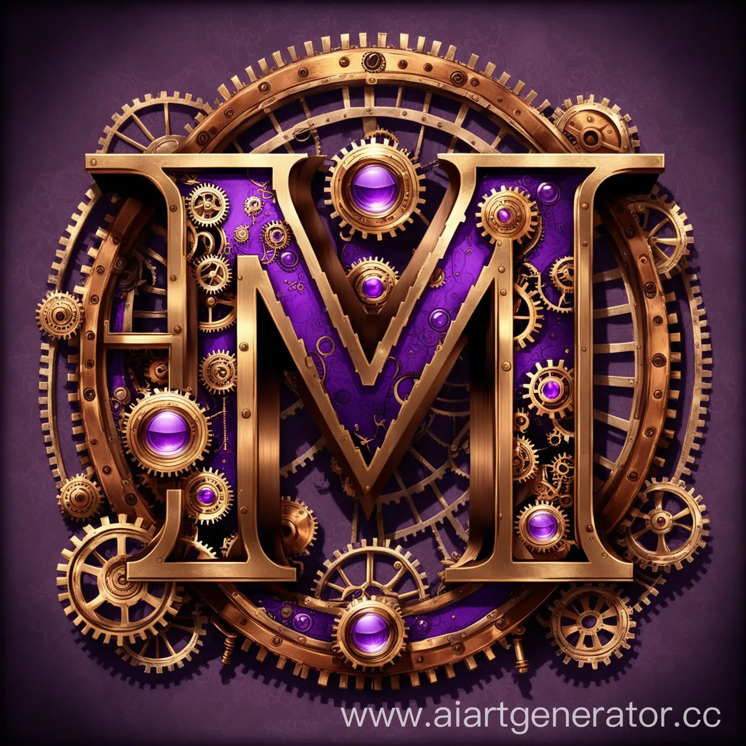 the letter "M" is purple in steampunk style