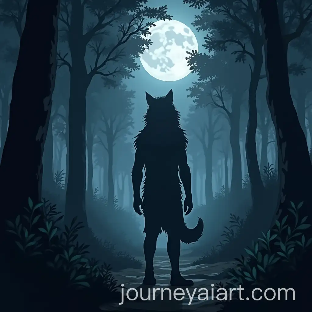 Animestyle-Lone-Werewolf-Fading-into-a-Forest