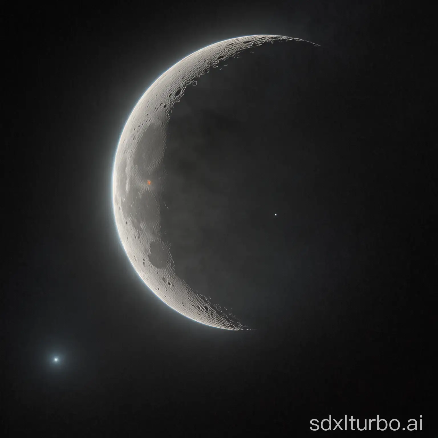 Space-Scene-with-Slanted-Moon-and-Three-Stars