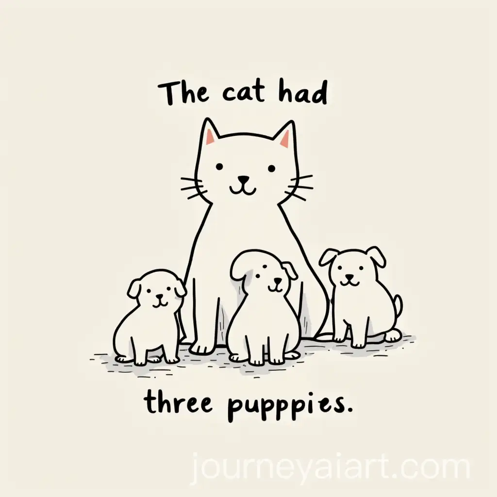 Minimalist-Line-Art-Tshirt-Design-Featuring-Cat-and-Three-Puppies