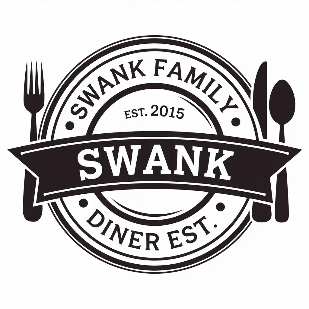 LOGO Design for Swank Family Diner Est 2015 Vector Logo with Dinner Plate Knife Fork Spoon Symbol for Restaurant Industry