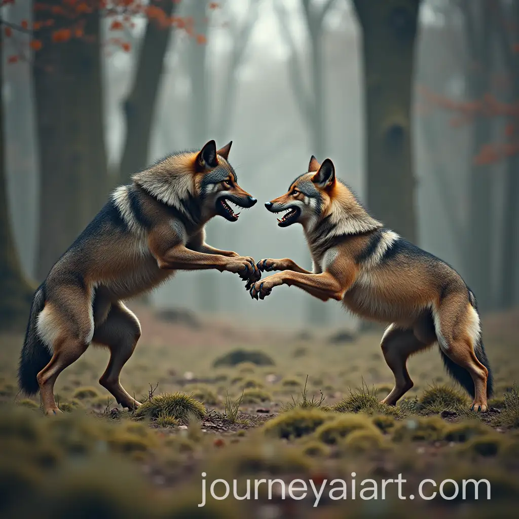 Fierce-Battle-Between-Wolves-in-a-Forest-Clearing