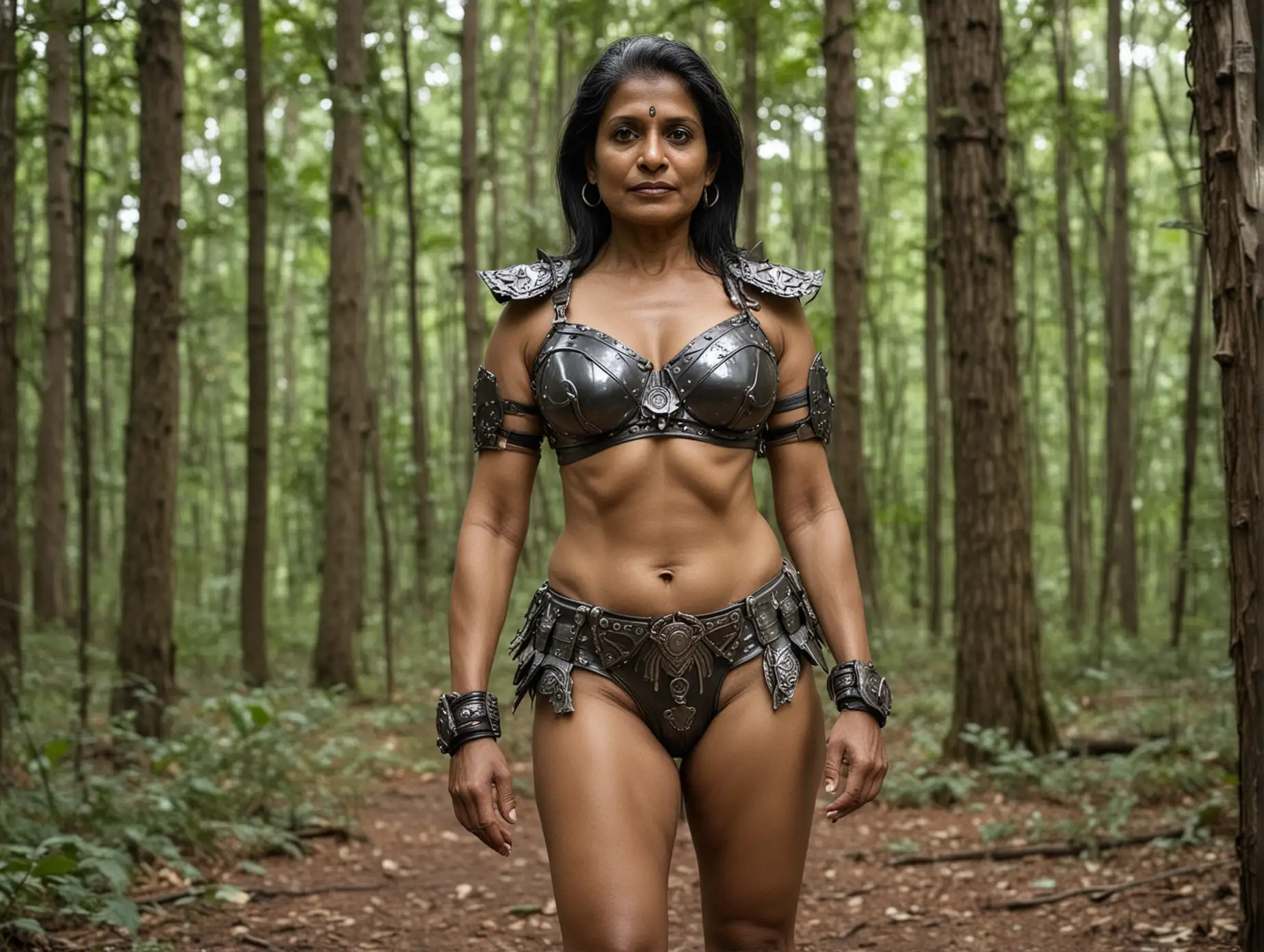 55YearOld-Indian-Woman-in-Muscular-Bikini-Armor-in-a-Forest