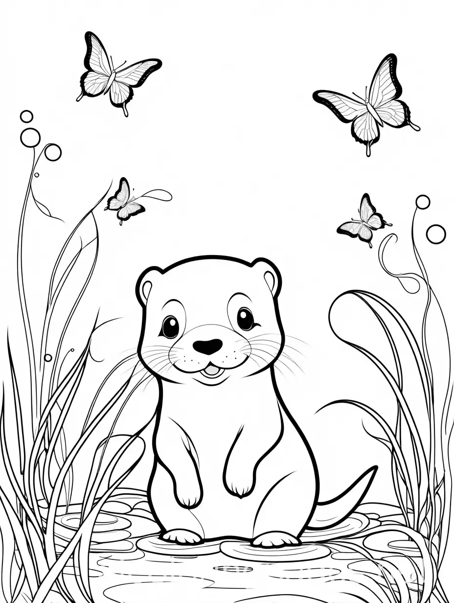 Baby-Otter-Chasing-Butterflies-Coloring-Page