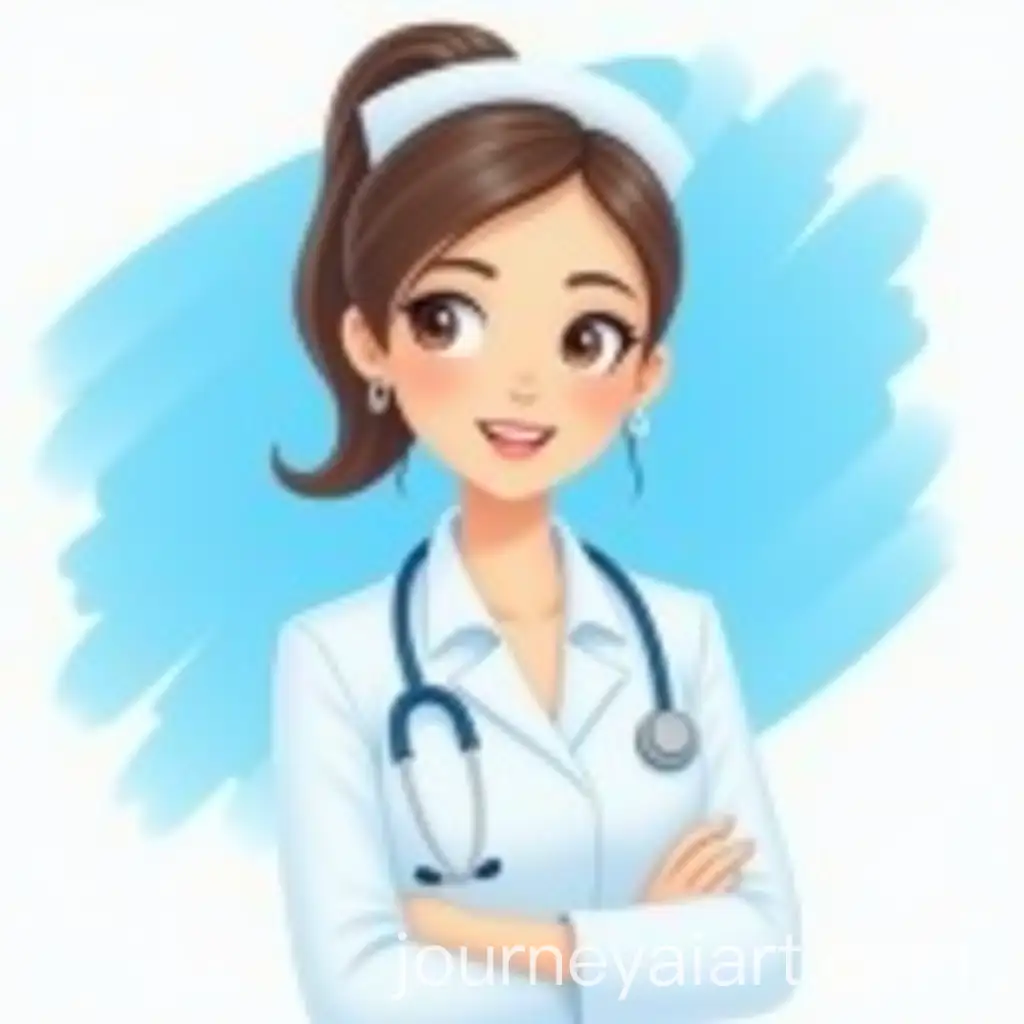Cartoon-Nurse-with-Modern-Blue-Brushstroke-Background-for-a-Calming-Professional-Look