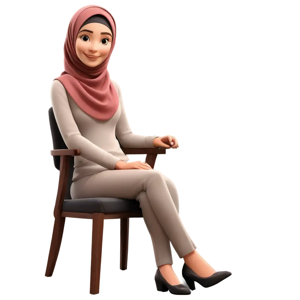 High-Quality-Cartoon-Hijab-Woman-PNG-Image-Smiling-While-Sitting-in-a-Chair