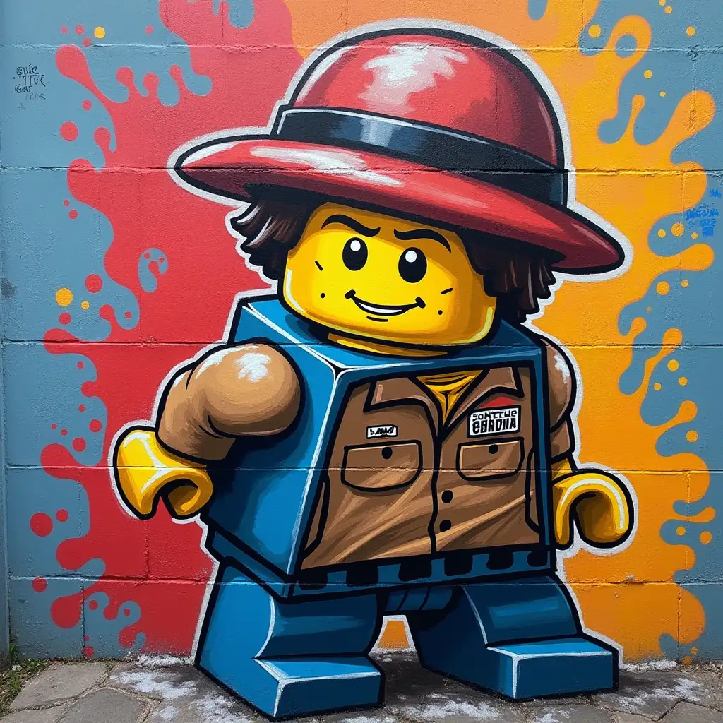 lego minifigure graffiti, on the wall