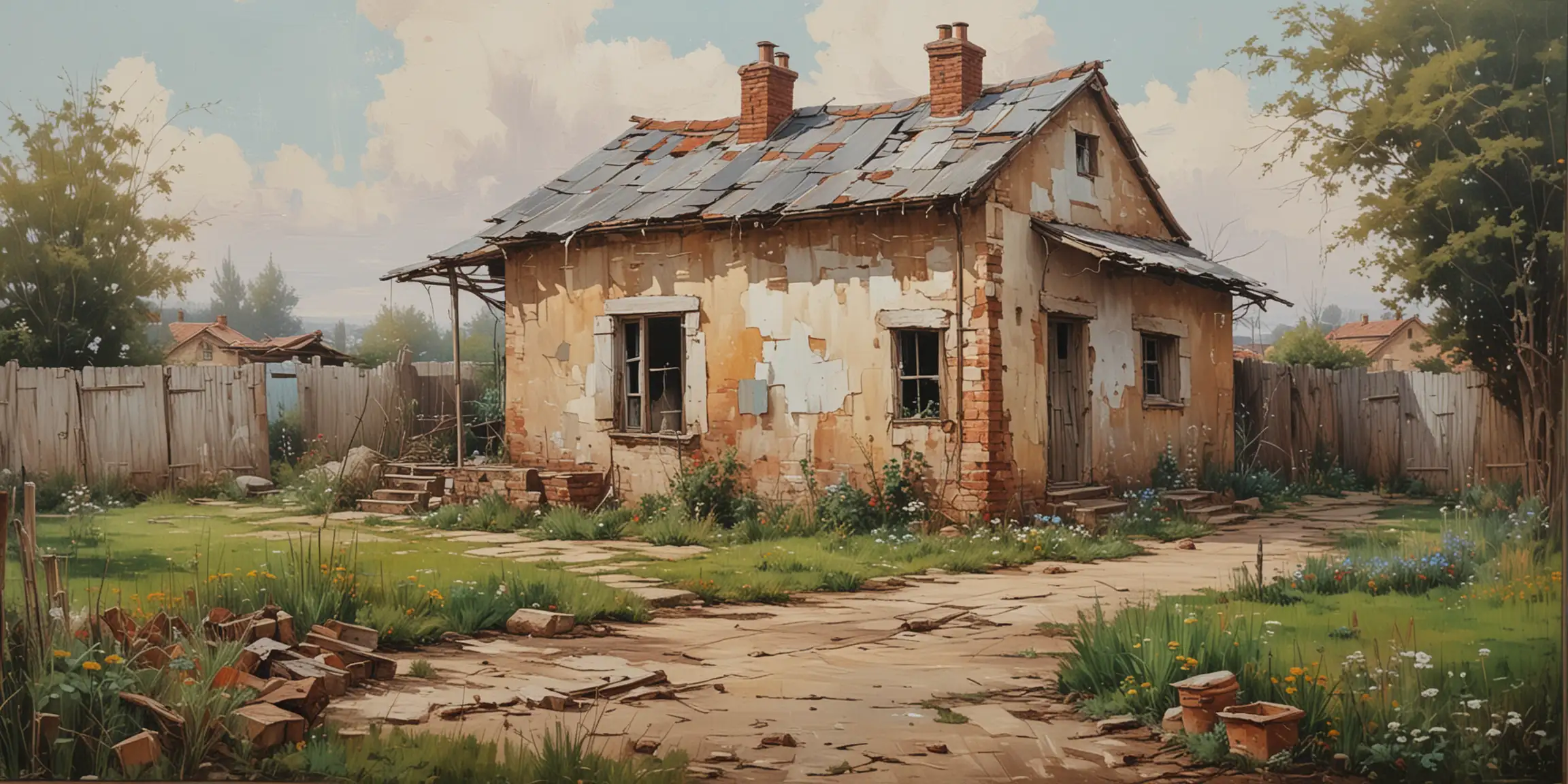 Weathered House in an Old Yard Painting