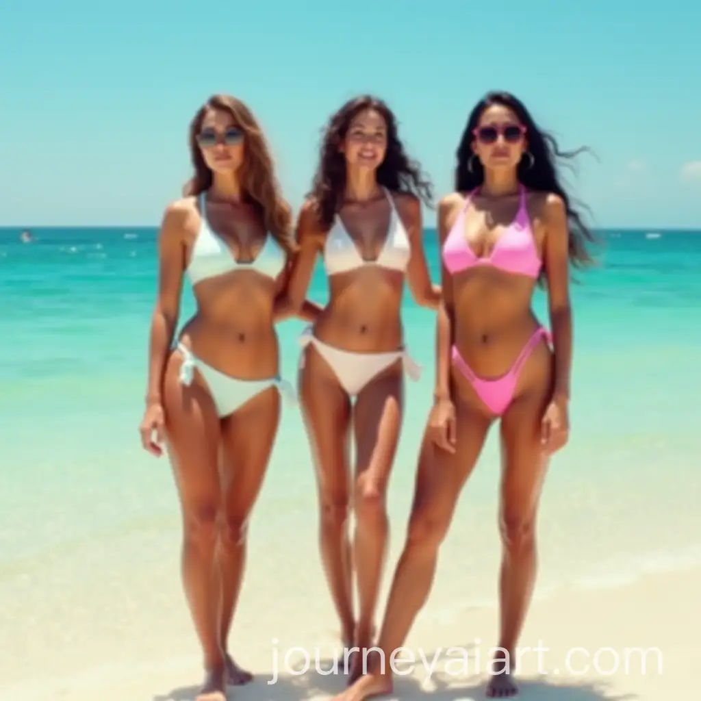 Three-Women-in-Bikini-at-Sunny-Seashore-in-HyperRealistic-Cinematic-Style