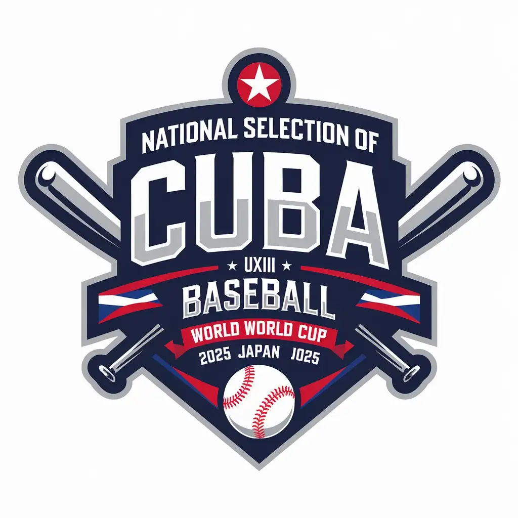 LOGO Design for National Selection of Cuba U18 Baseball World Cup 2025 Vector with ARIAL Text and Sports Theme