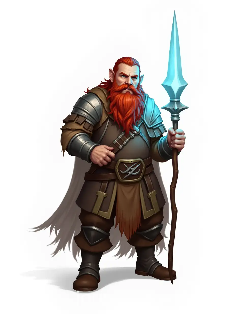 Dwarf-Warrior-with-Glowing-Blue-Spear-in-Relaxed-Pose