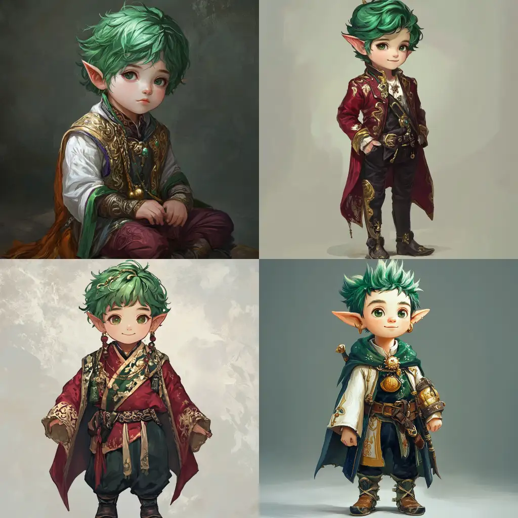 Small-Boy-Gnome-in-Luxurious-Clothes-with-Green-Hair-in-Fantasy-AnimeGnome-boy-in-luxury-Style