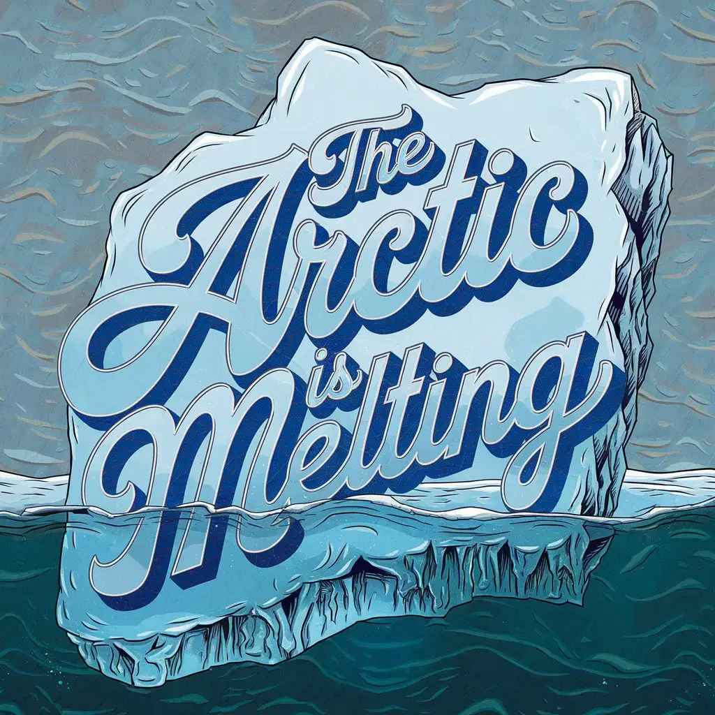 The-Arctic-is-Melting-Bold-Retro-Typography-Art-with-Shades-of-Blue-and-Water-Texture